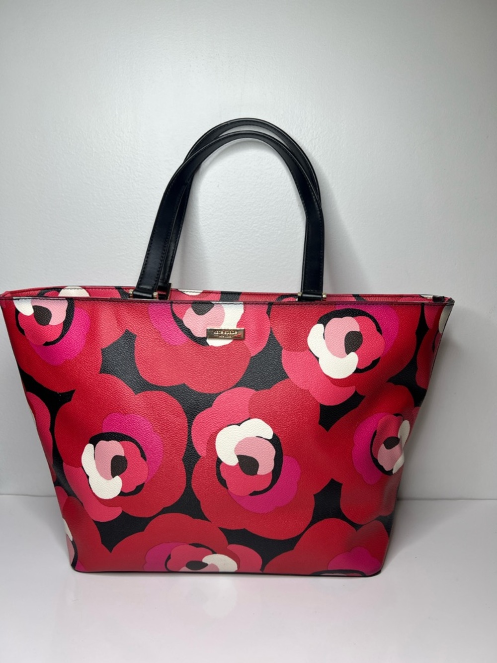 kate spade Red & Pink Floral Tote with Black Handles